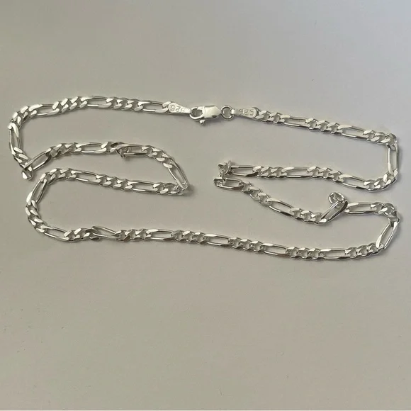925 Silver 4mm necklace figaro chain unisex 19.75”
