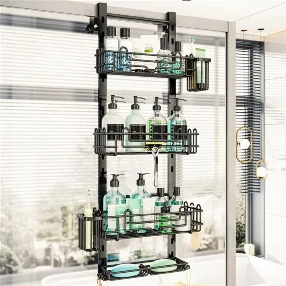 4 Tier Over the Door Shower Caddy, Hanging Shower Caddy with 22 Hooks