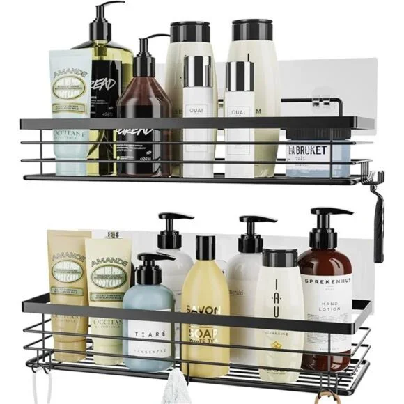 Shower Caddy with 5 Hooks for Hanging Razor and Sponge Adhesive Shower