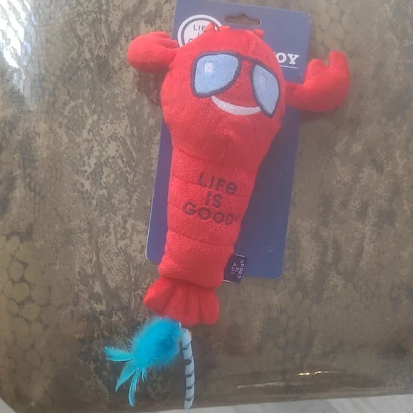 🦮🎈BUY2GET1FREE🎈🦮Life Is Good Red Lobster Plush with Teal Feather Accent