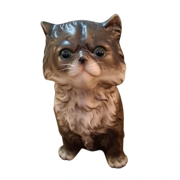 Vintage Persian Cat Kitten Gray White Green Eyes‎ Ceramic 7
