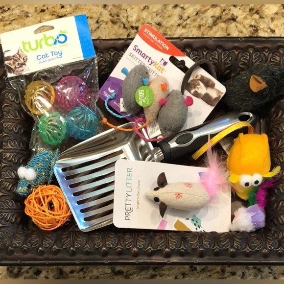 8 New Various Cat Toys & A Pretty Litter Scoop