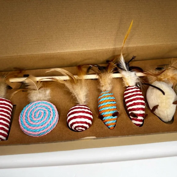 Colorful Cat Toy Set with Feathers