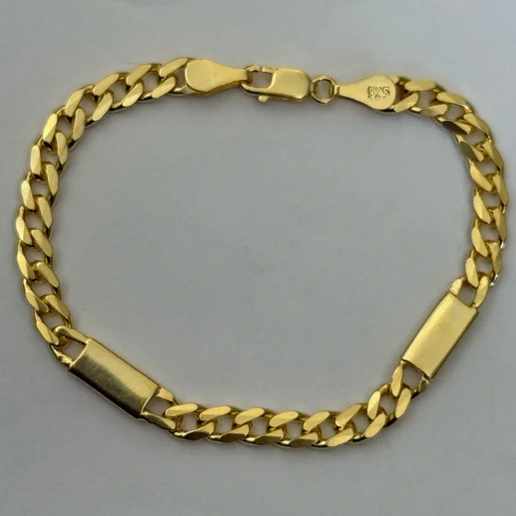 925 Silver 7.5” 5mm bracelet cuban with bar bars chain 18k yellow gold plated