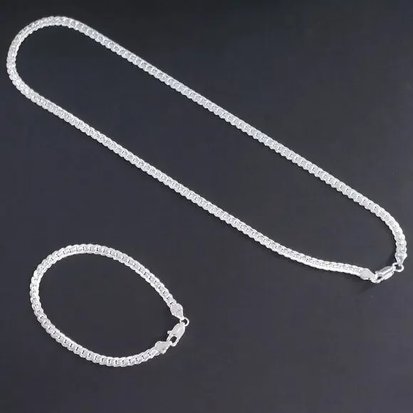 925 Sterling Silver Necklace Bracelet Set Cuban Snake Chain Christmas Gift NEW!!