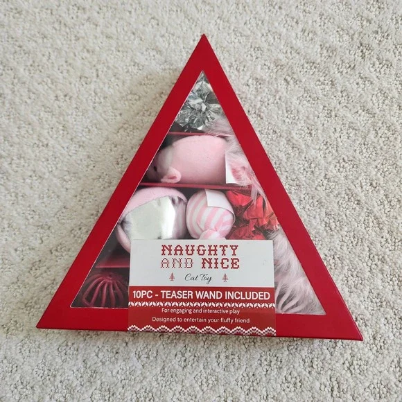 10PC Holiday Cat Toy Set with Teaser Wand Pink Silver NEW