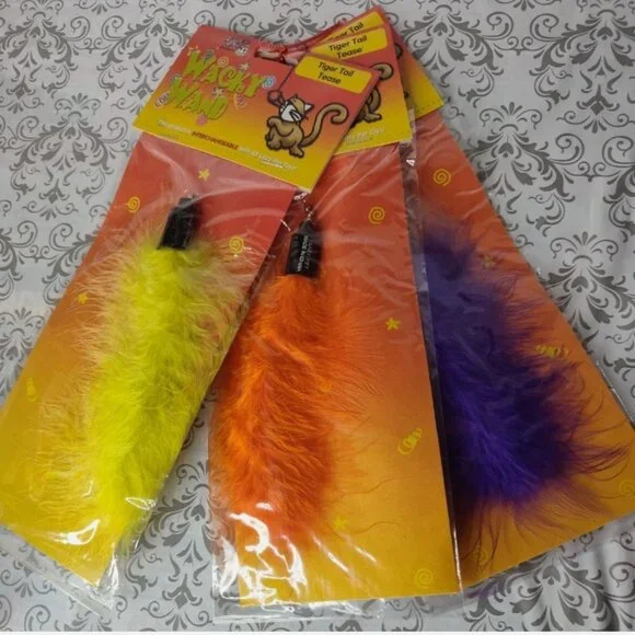 Lot of 3 Lazy Pet Interactive Tail Tease Cat Toy Orange, Purple, & Yellow C16
