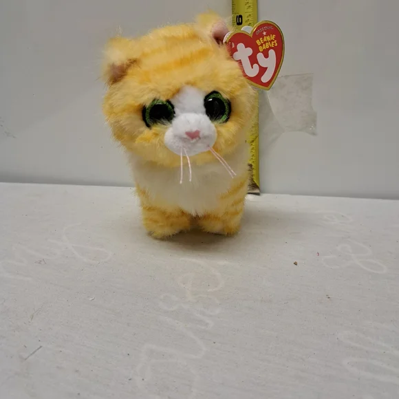 Ty Orange and White Plush Kitty with Green Eyes