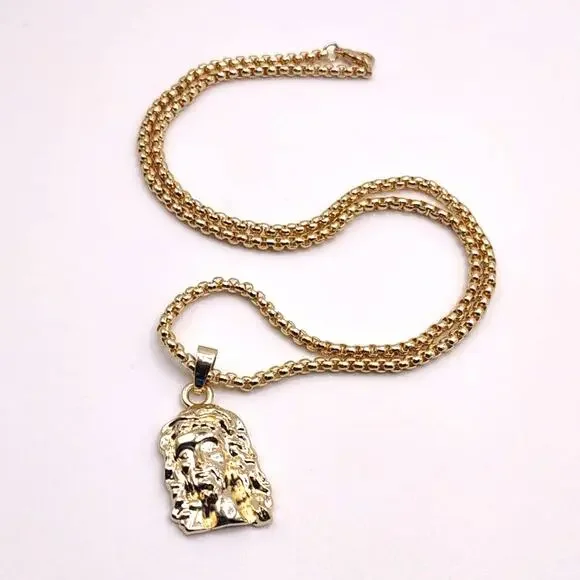 Stainless Jesus Necklace Gold Jesus Crown Thorns Head Valentines Birthday New!