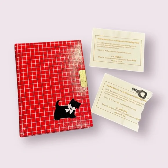 Vintage Made In Italy Red Plaid Scotty Dog Locked Daily Journal Diary