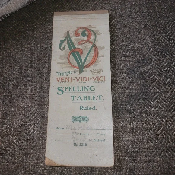 Vintage‎ Three V Veni-Vidi-Vici Spelling Tablet Ruled Perforated School Notebook