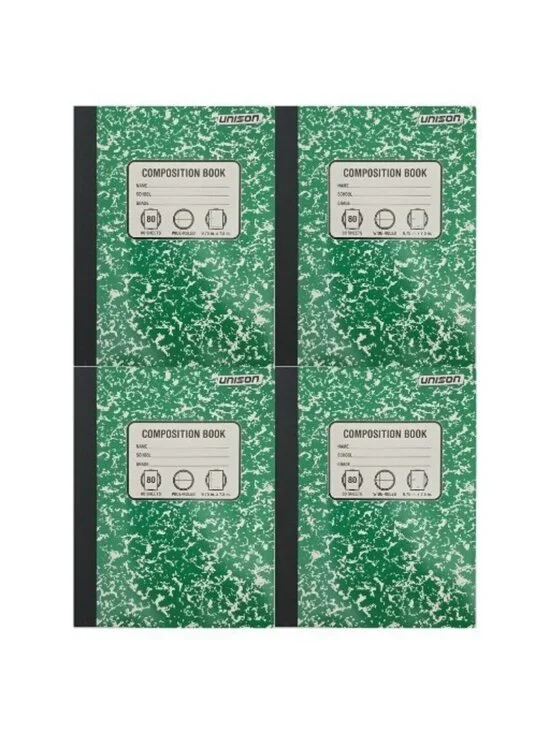 Lot Of 4 New Unison Green Composition Notebooks 80 Sheets Wide Ruled