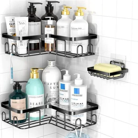 Adhesive Corner Shower Caddy, 3 Pack Organizer Shelf with Soap Holder