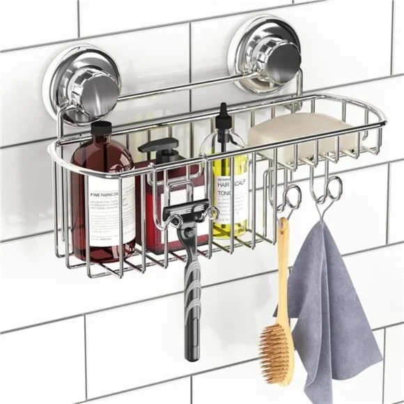 Suction Cup Shower Caddy Basket for Shampoo, Shower Suction Shelf