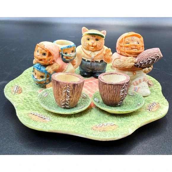 Football Cats Miniature Tea Set, Resin, Sports, 1994, Popular Imports