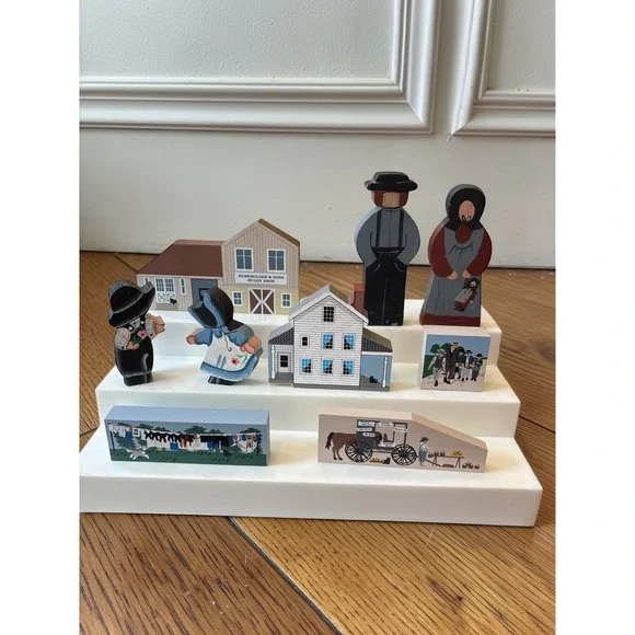 9 Pc The Cat's Meow Village Vintage Amish Life Series 1990s + Amish Figures