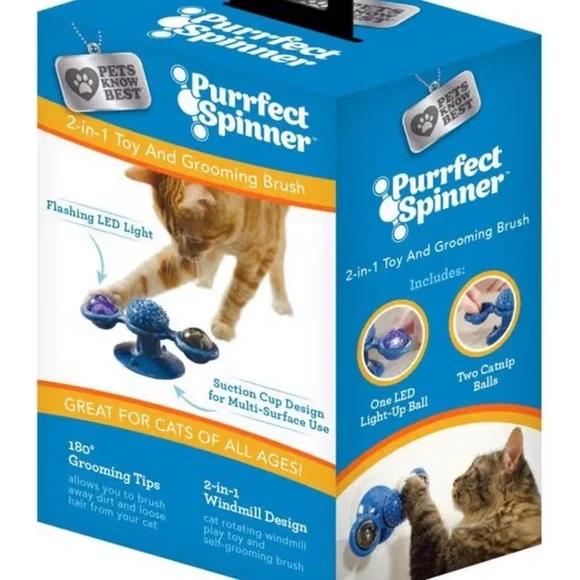 2-in-1 Cat Toy and Grooming Brush - Blue