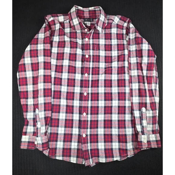The Children's Place Shirt Size 16 XXL Blue Red White Plaid Button Down L/S