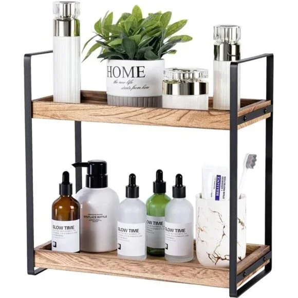 2Tier Countertop Organizer for Bathroom Counter Wood Bathroom Counter Organizers