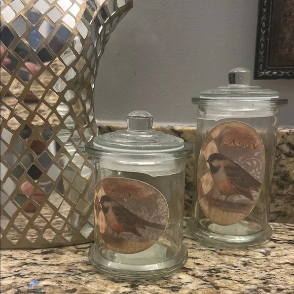 Glass Jars with Bird Design