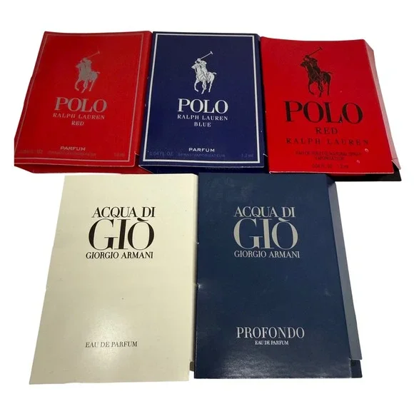 Polo Ralph Lauren Giorgio Armani Cologne Fragrance 0.04oz Sample Lot Mens 5pc
