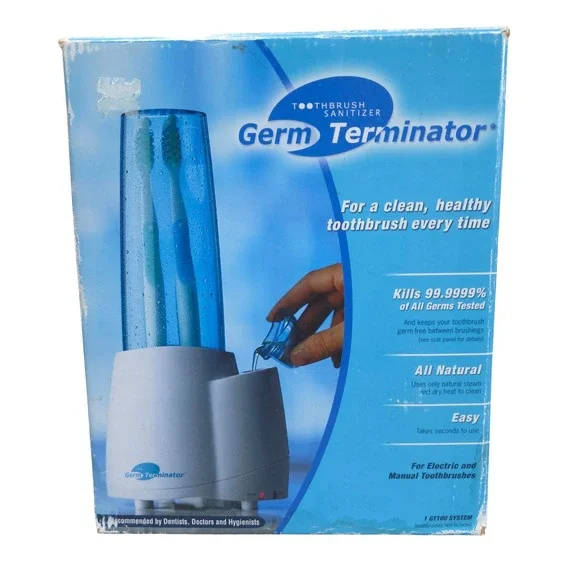 New Germ Terminator GT100 Toothbrush Sanitizer System Steam Dry Heat