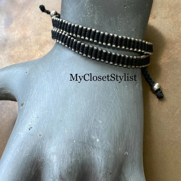 Men's Sterling Silver Black Corded Twin Double Bracelet! NEW 925 Links of London