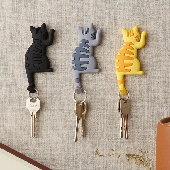 Cat Tail Wall Hooks - Yellow, Gray, Black
