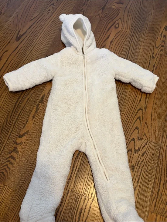 The Children's Place Cream Sherpa Hooded One-Piece Footie