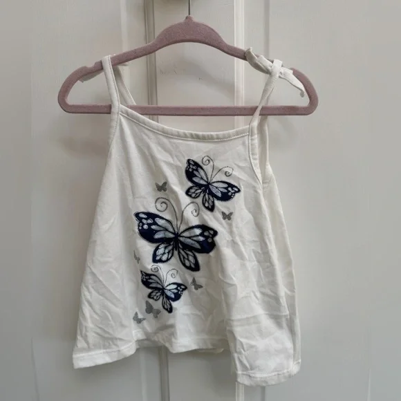 NWOT The Children's Place 2T Girls White & Blue Butterfly Camisole Blouse