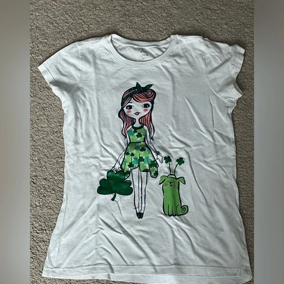 The Children's Place Girls St. Patricks Day White Tee Shirt Size L/G 10/12