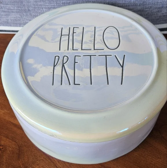 Rae Dunn Hello Pretty Ceramic Storage Container Iridescent