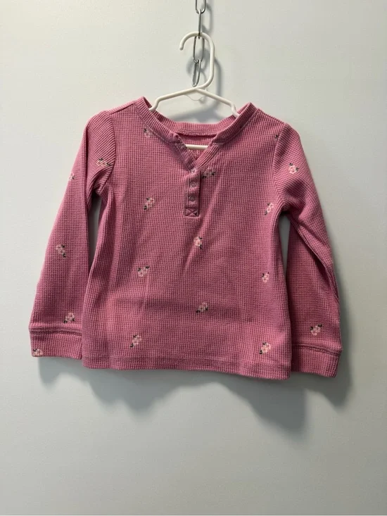 The Children's Place Pink Waffle Henley with Tiny Floral Embroidery