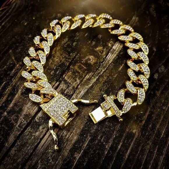 Gold Iced out 12mm Hip Hop Cuban Bracelet