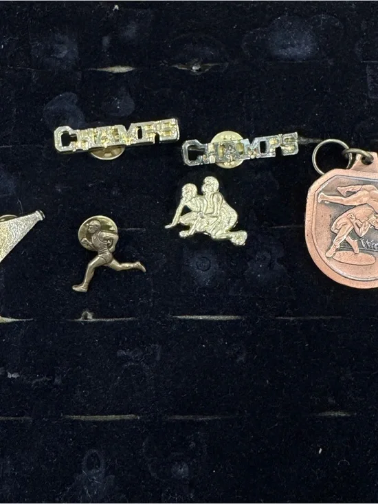 Vintage Varsity Sports Pins Collection Lot of 6 Track Wrestling Gold Copper Tone