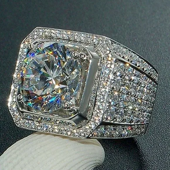 Huge XXL 6.00 CTW. Men's Diamond Ring 18k White Gold ⭐ Must See ⭐