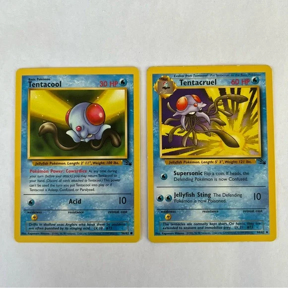 Vintage Pokemon Tentacool & Tentacruel Fossil Set Playing Card
