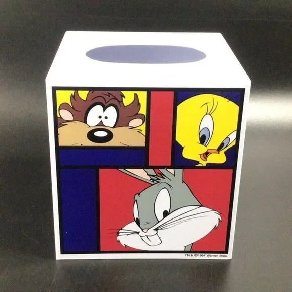 Vintage Looney Tunes Tissue Box Plastic Holder Cover Bugs Taz Retro Cartoon