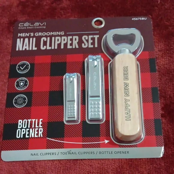 Men's Grooming Nail Clipper Set with Bottle Opener - Silver and Wood NWT