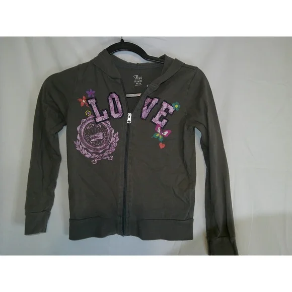 The Children's Place Girls‎ Gray Full Zip Hoodie LOVE Crown M 7/8 Casual