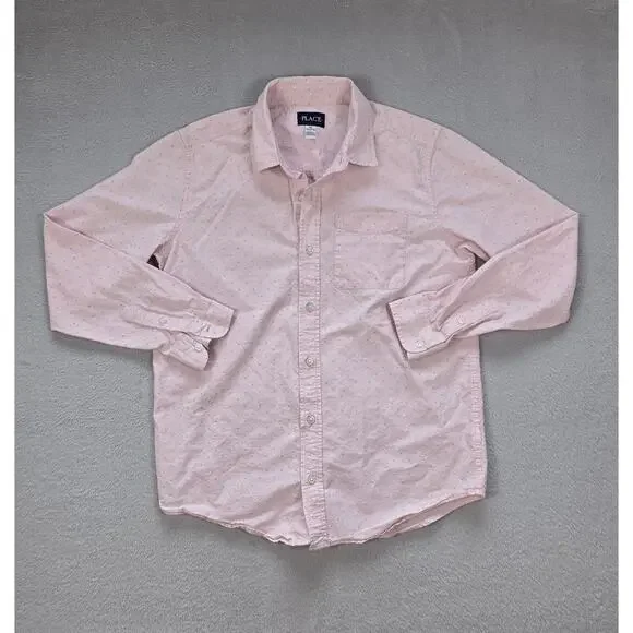 The Children’s Place Boys Pink Button Up Shirt Size 16 XXL Long Sleeve Cotton