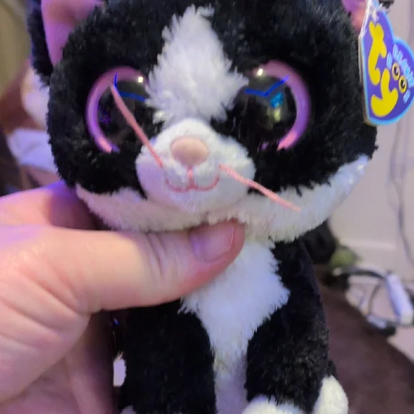 Ty Plush Cat Toy in Black and White with Pink Details