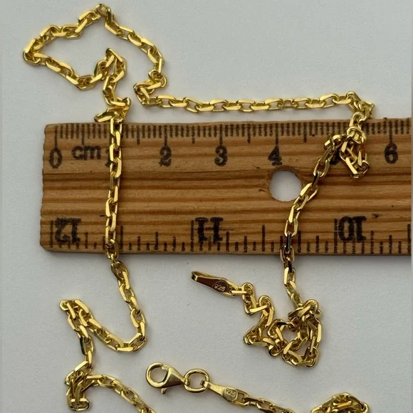 925 Silver 3mm 20” necklace link chain 18k yellow gold plated Unisex
