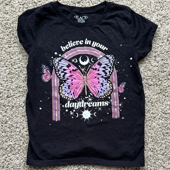 The Children's Place Black Tee with Pink and Purple Butterfly girls size small