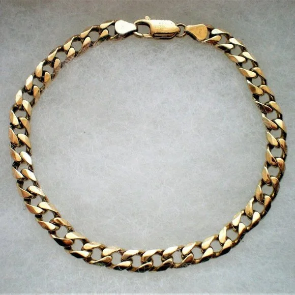Designer UNISEX 9K 9CT 375 Yellow Gold Cuban Curb Link Chain Bracelet 8.75