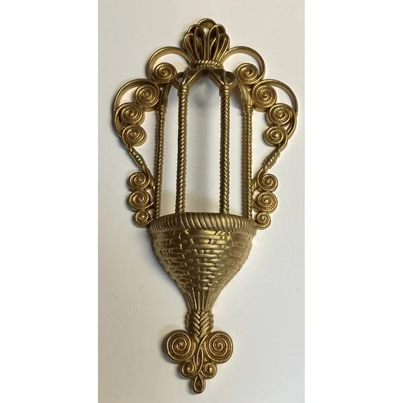 Vintage 1972 MCM Retro Burwood Plastic Gold Birdcage Wall Hanging Pocket Planter