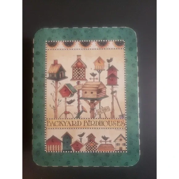 Backyard Birdhouses Green Metal Tin with Lid 5