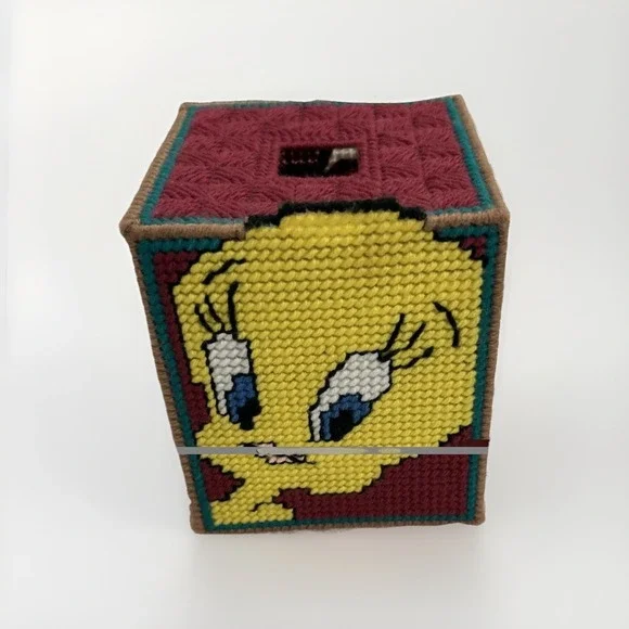 Tweety Bird Sylvester Looney Tunes Tissue Box Cover OS Burgundy Vintage