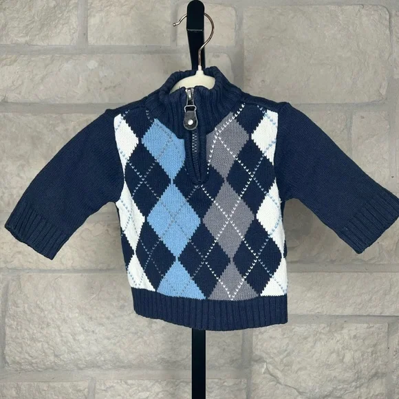 The Children’s Place 6-9 months Front Zip Argyle Preppy Collegiate Sweater