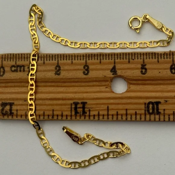 925 Silver 7.75” 3mm marine bracelet 18k yellow gold plated unisex mariner chain